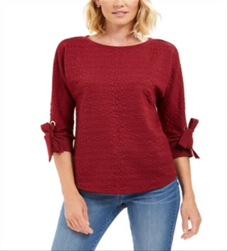 Top texturizado com punho e gravata feminino Charter Club, vermelho, tamanho XX-G