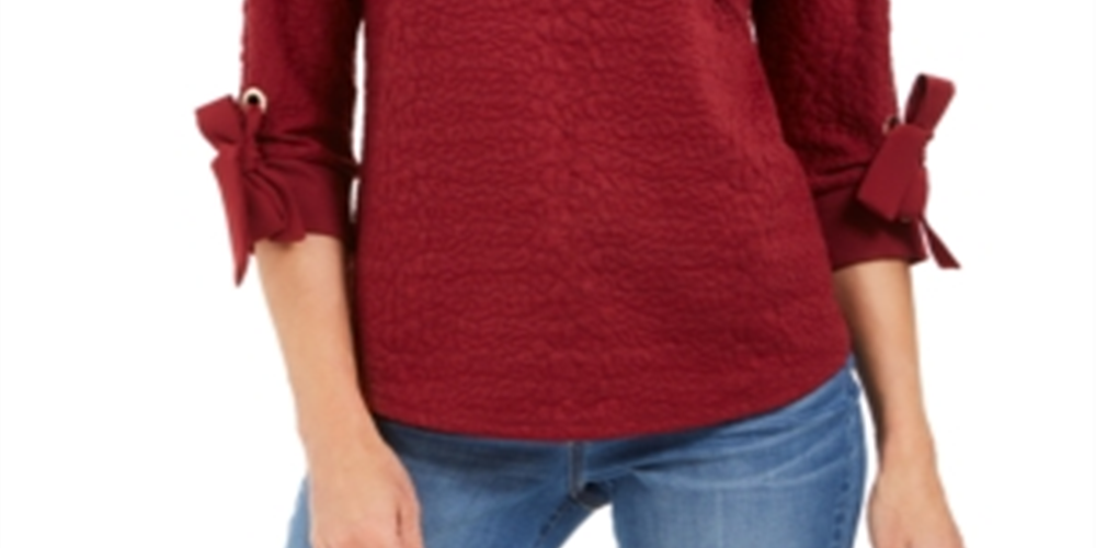 Top texturizado com punho e gravata feminino Charter Club, vermelho, tamanho XX-G
