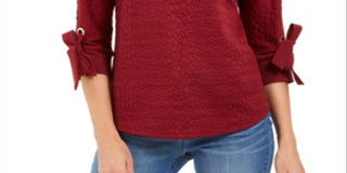 Top texturizado com punho e gravata feminino Charter Club, vermelho, tamanho XX-G