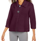 JM Collection Top texturizado feminino com dois botões frontais, roxo, tamanho pequeno