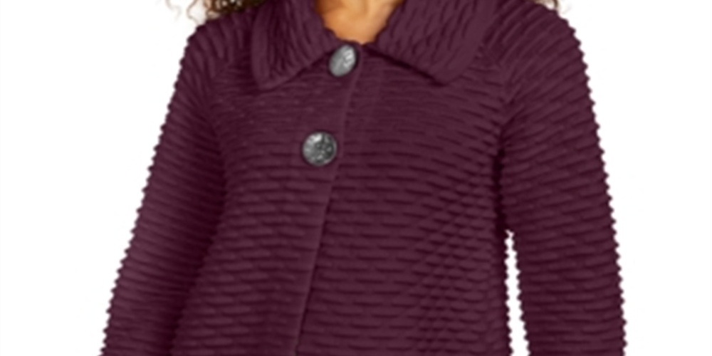 JM Collection Top texturizado feminino com dois botões frontais, roxo, tamanho pequeno