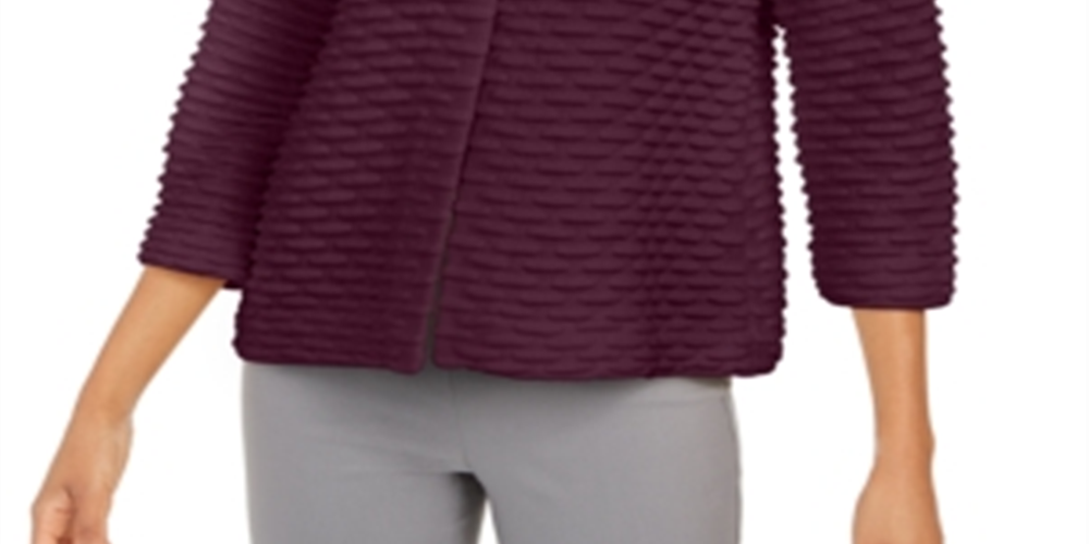 JM Collection Top texturizado feminino com dois botões frontais, roxo, tamanho pequeno