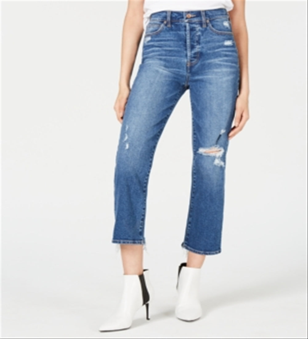 Calça jeans cropped rasgada Kendall + Kylie feminina, azul, tamanho 27