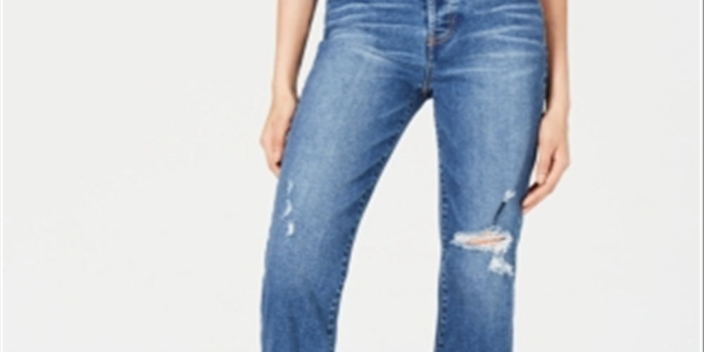 Calça jeans cropped rasgada Kendall + Kylie feminina, azul, tamanho 27