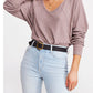 Blusa térmica feminina Free People Santa Clara com estampa de gola V, rosa, tamanho X-S