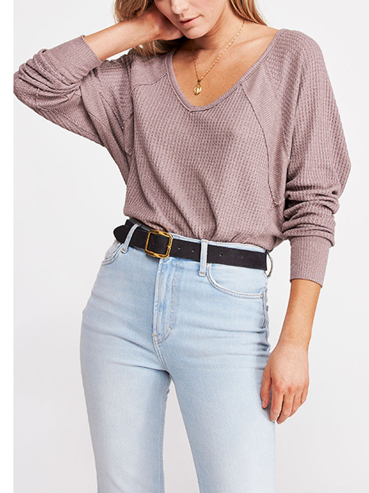 Blusa térmica feminina Free People Santa Clara com estampa de gola V, rosa, tamanho X-S