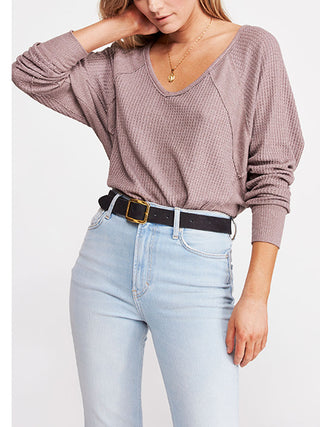 Blusa térmica feminina Free People Santa Clara com estampa de gola V, rosa, tamanho X-S