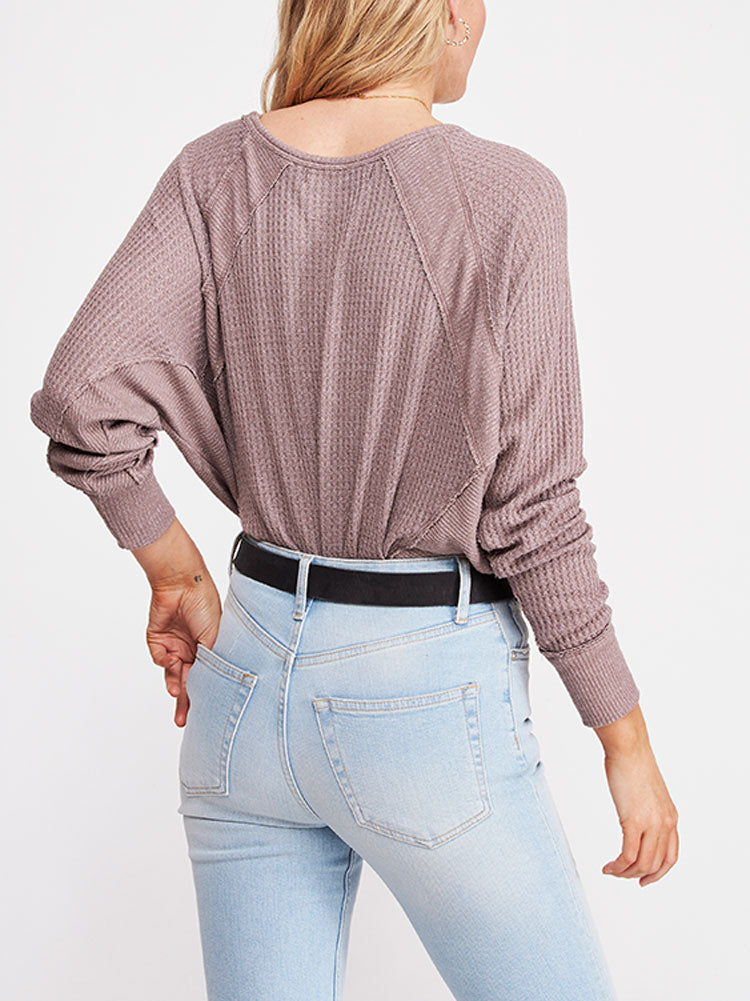 Blusa térmica feminina Free People Santa Clara com estampa de gola V, rosa, tamanho X-S