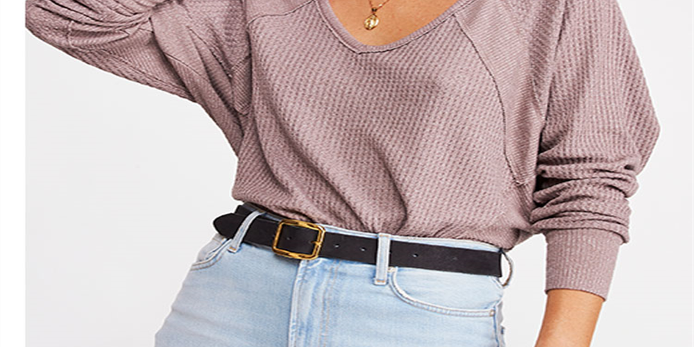 Blusa térmica feminina Free People Santa Clara com estampa de gola V, rosa, tamanho X-S