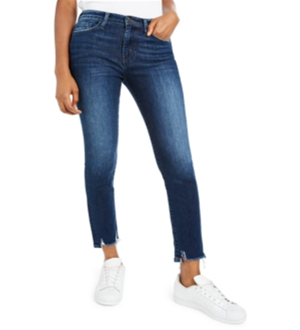 Calça jeans skinny desfiada e cropped feminina Flying Monkey, azul, tamanho 31