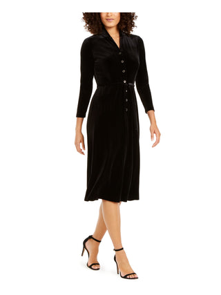 Vestido de camisa de veludo feminino Anne Klein, preto, tamanho 8
