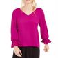 Blusa plissada feminina Bar III com manga sino, roxa, tamanho pequeno