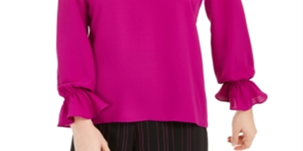Blusa plissada feminina Bar III com manga sino, roxa, tamanho pequeno