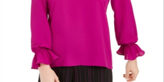 Blusa plissada feminina Bar III com manga sino, roxa, tamanho pequeno