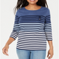 Karen Scott Sport Top Feminino Listrado Manga 3/4 Azul Tamanho X-S