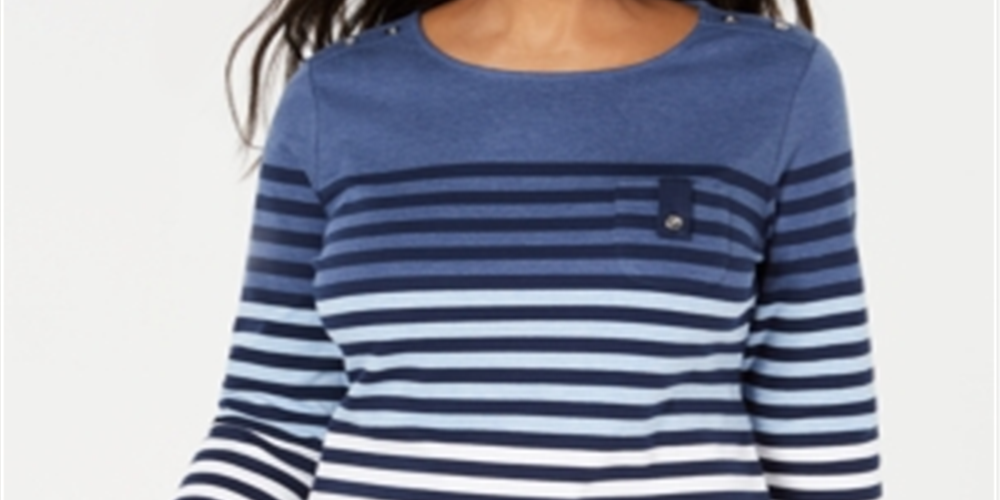 Karen Scott Sport Top Feminino Listrado Manga 3/4 Azul Tamanho X-S