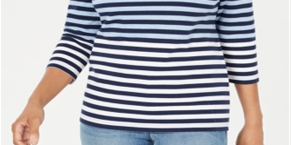 Karen Scott Sport Top Feminino Listrado Manga 3/4 Azul Tamanho X-S