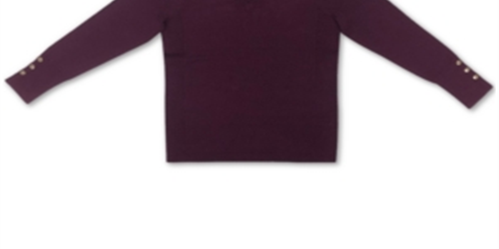 JM Collection Suéter Feminino com Punhos e Botões, Gola V, Roxo, Tamanho Médio