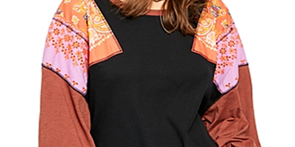 Camiseta feminina Feelin It Boho Patchwork da Free People, preta, tamanho X-S