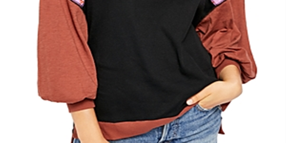 Camiseta feminina Feelin It Boho Patchwork da Free People, preta, tamanho X-S