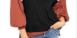 Camiseta feminina Feelin It Boho Patchwork da Free People, preta, tamanho X-S