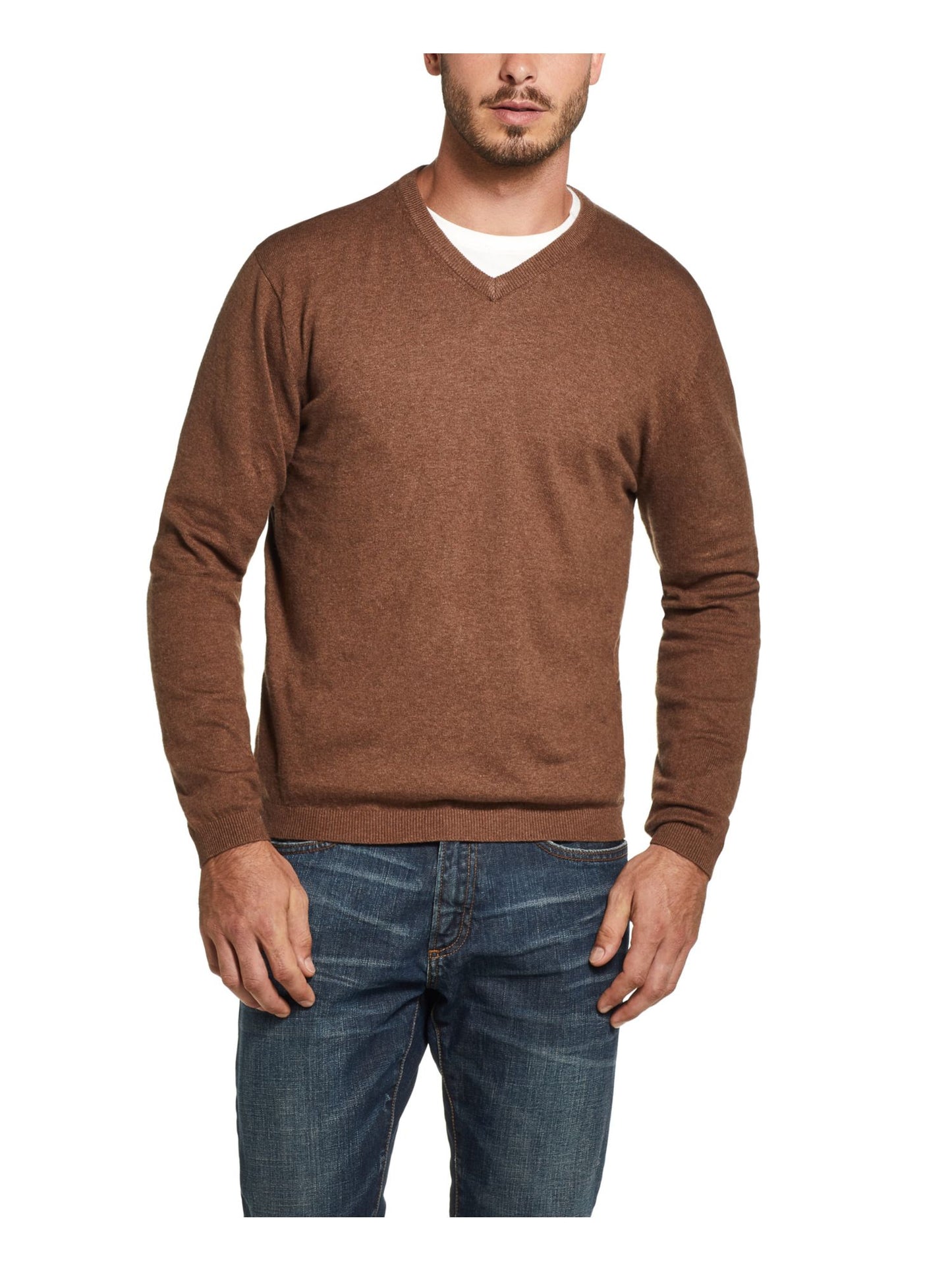 Suéter masculino vintage à prova de intempéries com decote em V marrom tamanho XXX-G