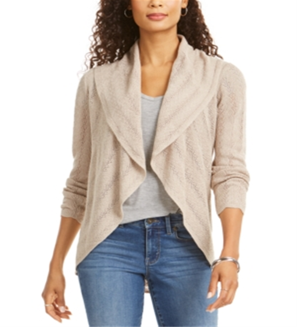 Cardigan feminino estilo &amp; co com gola xale e ponta, marrom, tamanho pequeno grande