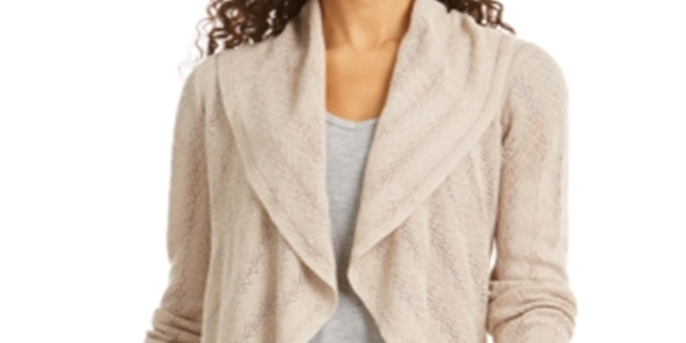 Cardigan feminino estilo &amp; co com gola xale e ponta, marrom, tamanho pequeno grande
