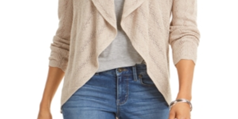 Cardigan feminino estilo &amp; co com gola xale e ponta, marrom, tamanho pequeno grande