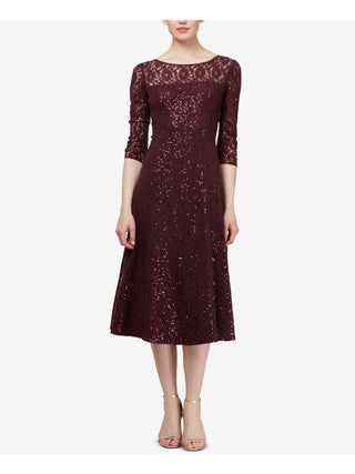 Vestido de renda com lantejoulas e manga 3/4 da SL Fashions para mulheres - Preto, tamanho 10