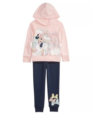 Conjunto de 2 peças de moletom com capuz e calça de moletom da Disney Little Girl Unicórnio Minnie Mouse, rosa, tamanho 5