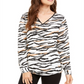 Blusa feminina Alfani com decote em V e estampa animal, preta, tamanho grande
