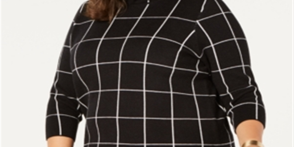 Belldini Suéter Feminino Plus Xadrez Gola Redonda Preto Tamanho GG