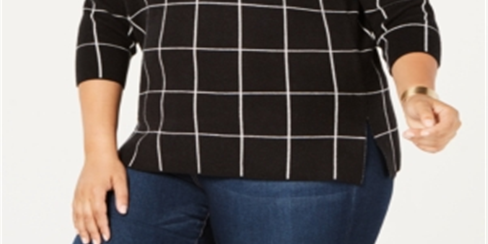 Belldini Suéter Feminino Plus Xadrez Gola Redonda Preto Tamanho GG