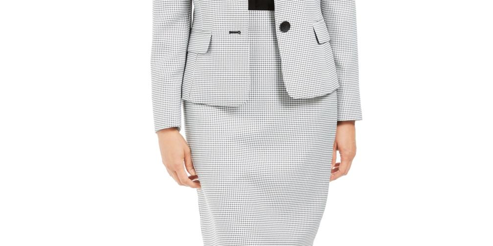 Le Suit Feminino Pied de Poule 2PC Saia Terno Branco Tamanho 10
