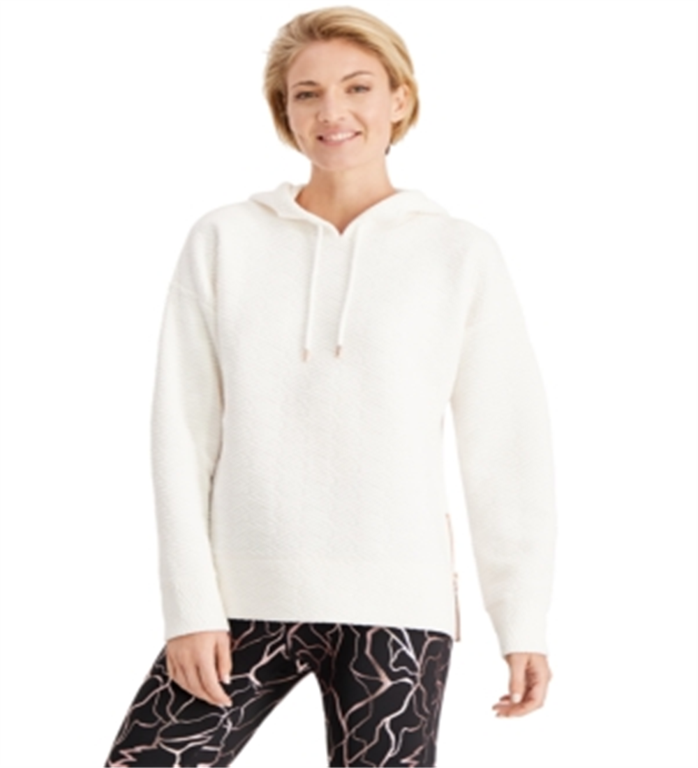 Ideology Moletom com capuz feminino com zíper e bainha chique, branco, tamanho XL