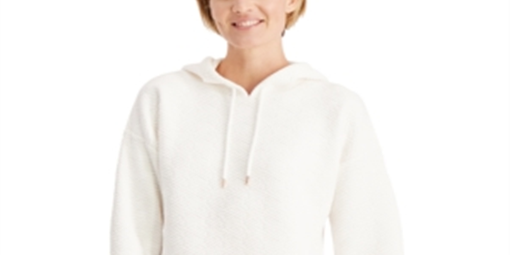 Ideology Moletom com capuz feminino com zíper e bainha chique, branco, tamanho XL