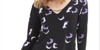 Blusa túnica feminina Alfani com decote em V e comprimento longo, preta, tamanho P