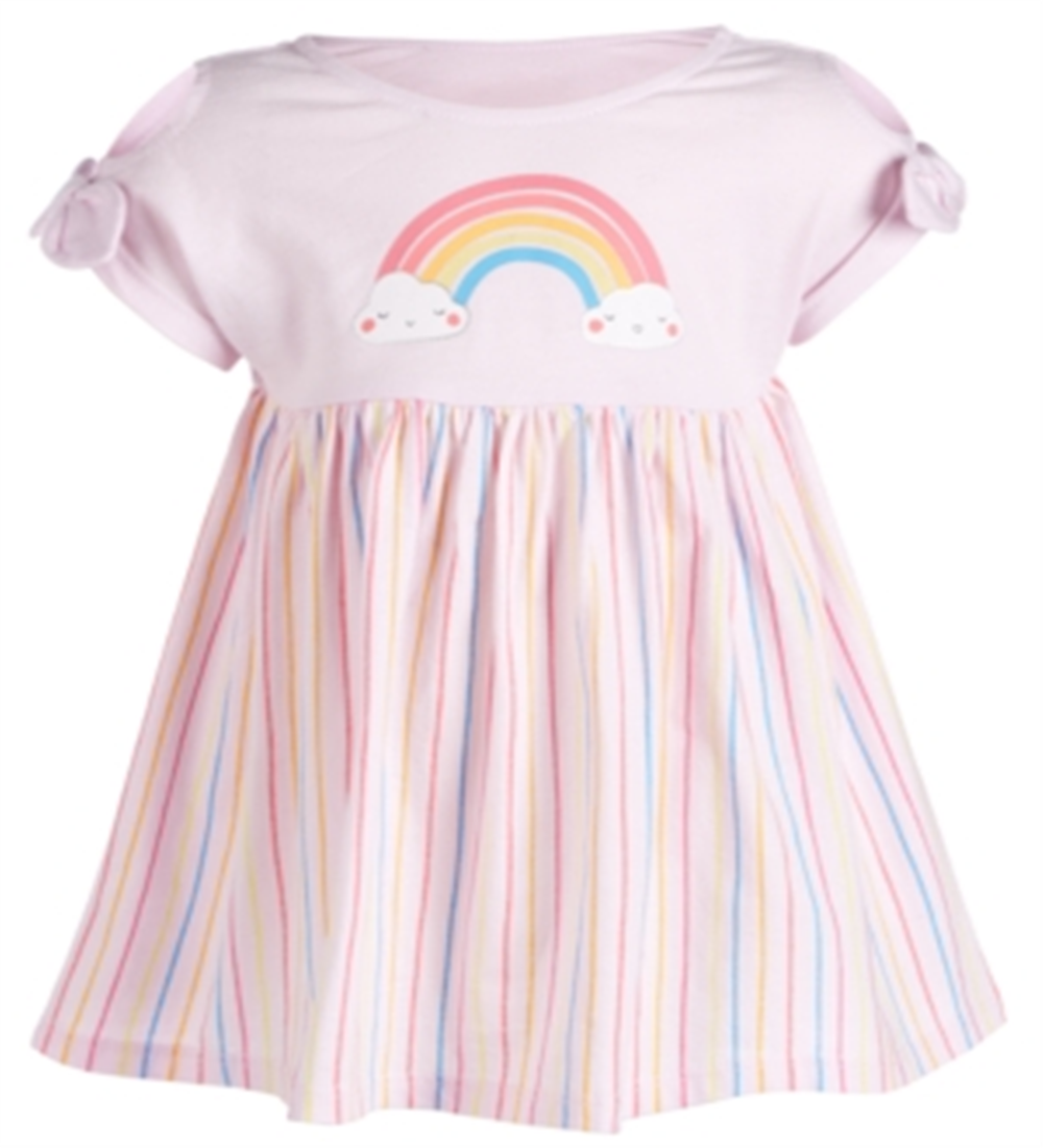 Vestido de algodão listrado arco-íris First Impressions para bebê menina rosa - tamanho 6-9