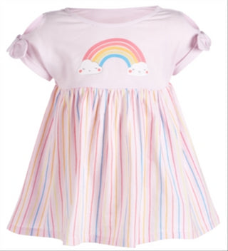 Vestido de algodão listrado arco-íris First Impressions para bebê menina rosa - tamanho 6-9