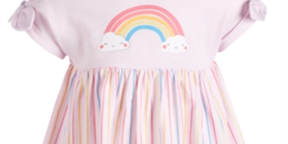 Vestido de algodão listrado arco-íris First Impressions para bebê menina rosa - tamanho 6-9