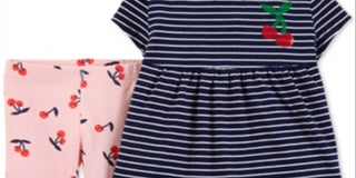 Conjunto de leggings listradas com estampa de cereja Carter's Baby Girl, azul, tamanho 9