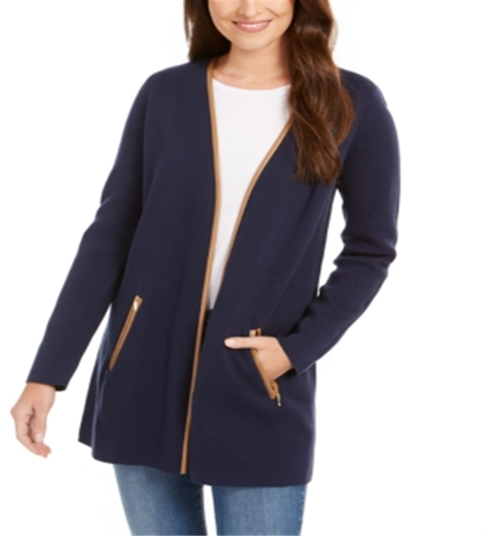 Cardigan feminino Charter Club Milano de algodão com frente aberta, azul, tamanho 2XL
