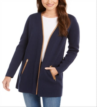 Cardigan feminino Charter Club Milano de algodão com frente aberta, azul, tamanho 2XL