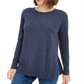 Suéter feminino de algodão com gola redonda Maison Jules, azul, tamanho extragrande