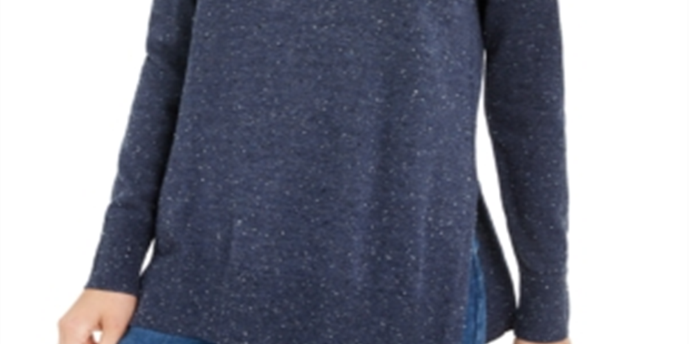 Suéter feminino de algodão com gola redonda Maison Jules, azul, tamanho extragrande