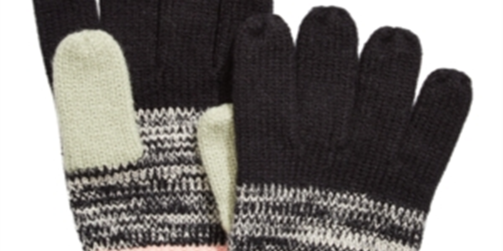 Luvas UGG femininas de malha com blocos de cores mescladas, pretas, tamanho único