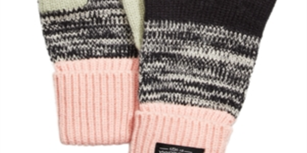 Luvas UGG femininas de malha com blocos de cores mescladas, pretas, tamanho único