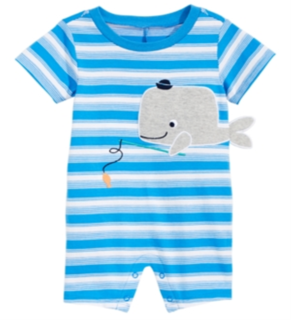 Macacão listrado de algodão com estampa de baleia First Impressions para bebês meninos, tamanho azul, 0 a 3 meses