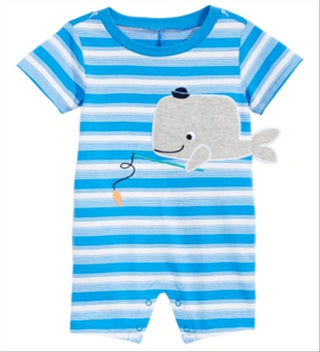 Macacão listrado de algodão com estampa de baleia First Impressions para bebês meninos, tamanho azul, 0 a 3 meses